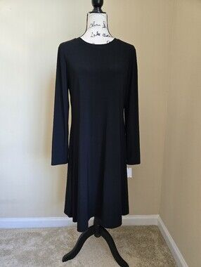 Norma Kamali Long Crew Swing Dress Womens L Black Classic Minimalist